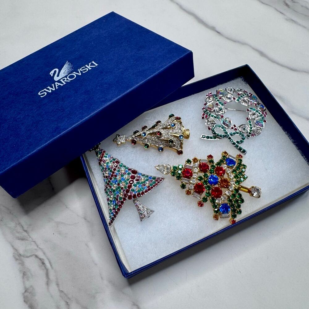 Lot of 4 Vintage Swarovski & Joseph Warner Christmas Brooches